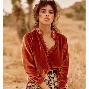 Anthropologie Velvet Burnt Orange Blouse